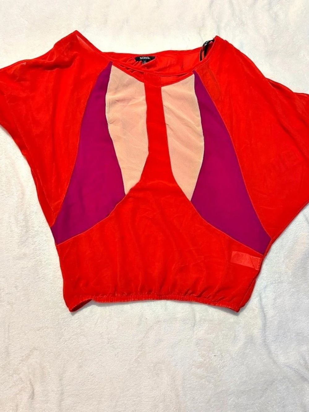 XOXO Color Block Blouse in Red & Purple Size Large NWT